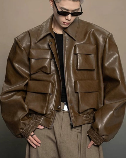 Men'S Jacket with Full-Zip Closure & Multi-Pocket Design - Avant-Garde Silhouette, Loose Casual Fit, Lining - Black Versatile Outerwear for Spring/Autumn, Mature Style & Everyday to Semi-Formal Wear - Durable & Easy-Care Jack