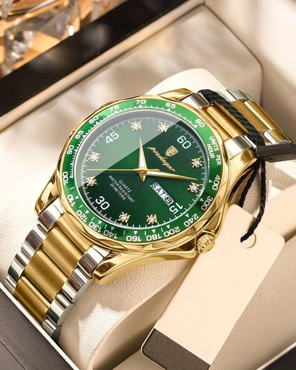 BINBOND Men'S Luxury Business Watch, Stainless Steel Band, Luminous Fashion Quartz, Round Dial, Calendar Feature, 30m Water Resistant, Battery Powered Electronic Movement