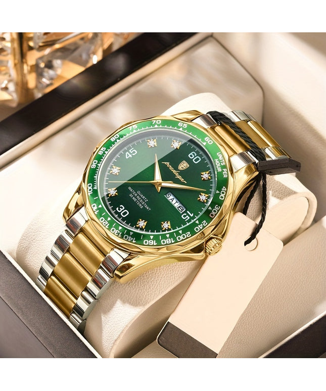 BINBOND Men'S Luxury Business Watch, Stainless Steel Band, Luminous Fashion Quartz, Round Dial, Calendar Feature, 30m Water Resistant, Battery Powered Electronic Movement