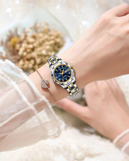 POEDAGAR Luxury Rhinestone Women's Dial Cutting Watch Luminous Calendar Analog Stainless Steel Wrist Watch Date Watch