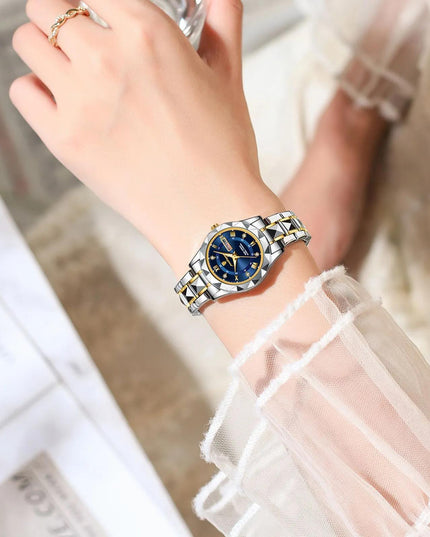 POEDAGAR Luxury Rhinestone Women's Dial Cutting Watch Luminous Calendar Analog Stainless Steel Wrist Watch Date Watch