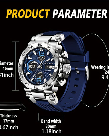 Men's Sports Watch, Dual Display Digital Quartz Watch, Alarm Clock Chronograph Multifunction Luminous Watch, Ideal choice for Gifts