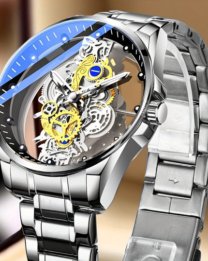 Men Women Stainless Steel Quartz Watch Luminous Luxury Fashion Hollow Out Skeleton Wrist Watch Unisex