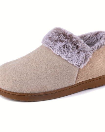 Women's Cozy Plush Household Shoes, Fuzzy Fleece Liner Package Heel Memory Foam Slip-on Shoes, Women's Footwear