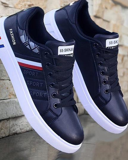 Men's Trendy Stripe Design Skate Shoes With PU Leather Uppers, Wear-resistant Non Slip Lace-up Shoes For Outdoor Casual, Men's Street Footwear