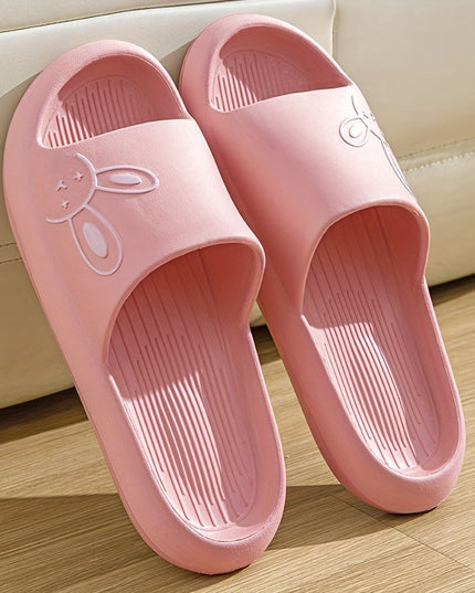 Ultra-Comfy Womens Kawaii Rabbit Pillow Slides - Soft Non-slip EVA Open Toe Slippers for Indoor Home Relaxation - Durable & Quick-dry Bathroom Slippers