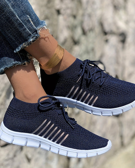 Women's Lightweight Knit Sneakers, Breathable Low-Top Lace-Up Casual Running Footwear, Fabric Upper and PU Cover Sole, Vibrant Color Sneakers, Versatile Running Shoes