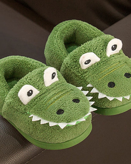 Boys' Dinosaur Slippers with Plush TPR Sole & Alligator/Crocodile Teeth - Warm Winter Indoor/Outdoor, Green & White Low-Top Easy Slip-On for, Cute Dino Footwear for Bedtime & Play
