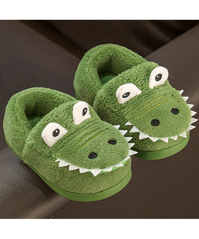 Boys' Dinosaur Slippers with Plush TPR Sole & Alligator/Crocodile Teeth - Warm Winter Indoor/Outdoor, Green & White Low-Top Easy Slip-On for, Cute Dino Footwear for Bedtime & Play
