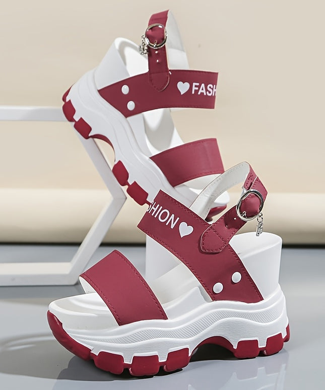 Casual Elegance Open-Toe Wedge Sandals, Solid Color with Strappy Back & Metal Buckle, Comfortable Platform Heel Fashion Footwear for Women