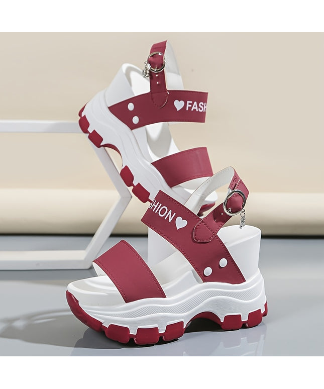 Casual Elegance Open-Toe Wedge Sandals, Solid Color with Strappy Back & Metal Buckle, Comfortable Platform Heel Fashion Footwear for Women