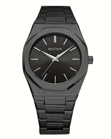 Fashion Men's Alloy Steel Band Quartz Watch, Simple Line Dial Business Men's Wrist Watch, Ideal Choice For Gifts