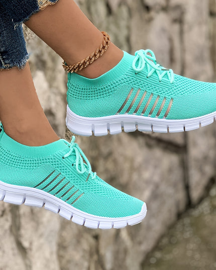 Women's Lightweight Knit Sneakers, Breathable Low-Top Lace-Up Casual Running Footwear, Fabric Upper and PU Cover Sole, Vibrant Color Sneakers, Versatile Running Shoes