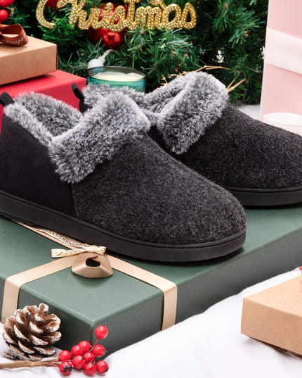 Women's Cozy Plush Household Shoes, Fuzzy Fleece Liner Package Heel Memory Foam Slip-on Shoes, Women's Footwear