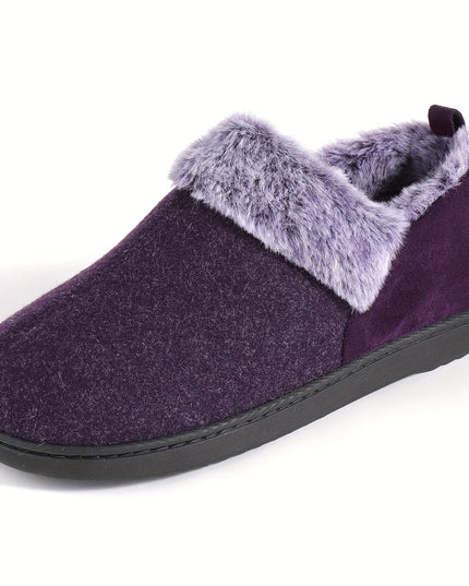 Women's Cozy Plush Household Shoes, Fuzzy Fleece Liner Package Heel Memory Foam Slip-on Shoes, Women's Footwear