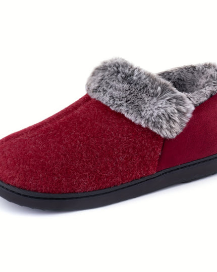 Women's Cozy Plush Household Shoes, Fuzzy Fleece Liner Package Heel Memory Foam Slip-on Shoes, Women's Footwear