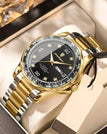 Black Dial Golden And Silvery Steel Strap