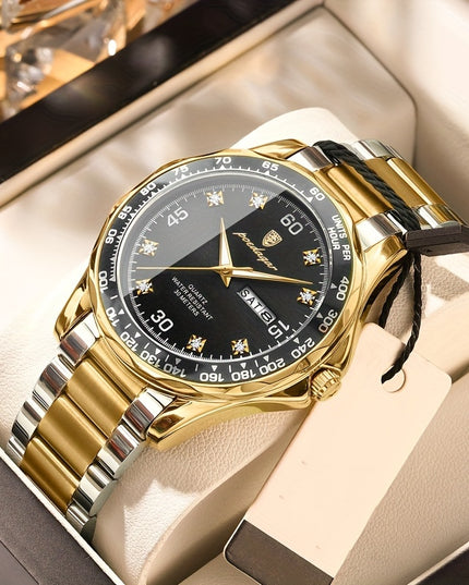 BINBOND Men'S Luxury Business Watch, Stainless Steel Band, Luminous Fashion Quartz, Round Dial, Calendar Feature, 30m Water Resistant, Battery Powered Electronic Movement