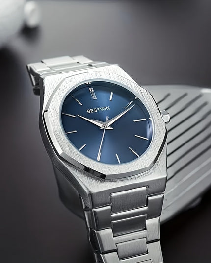 Fashion Men's Alloy Steel Band Quartz Watch, Simple Line Dial Business Men's Wrist Watch, Ideal Choice For Gifts