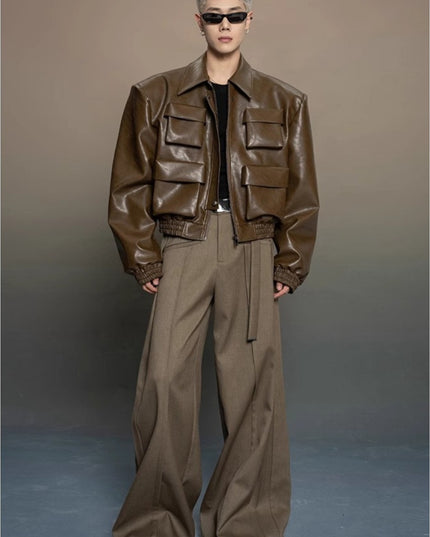 Men'S Jacket with Full-Zip Closure & Multi-Pocket Design - Avant-Garde Silhouette, Loose Casual Fit, Lining - Black Versatile Outerwear for Spring/Autumn, Mature Style & Everyday to Semi-Formal Wear - Durable & Easy-Care Jack