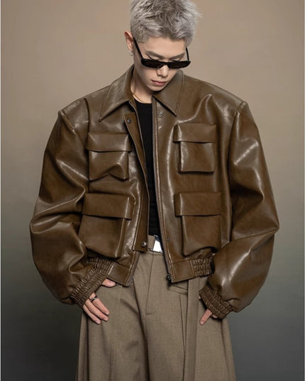 Men'S Jacket with Full-Zip Closure & Multi-Pocket Design - Avant-Garde Silhouette, Loose Casual Fit, Lining - Black Versatile Outerwear for Spring/Autumn, Mature Style & Everyday to Semi-Formal Wear - Durable & Easy-Care Jack