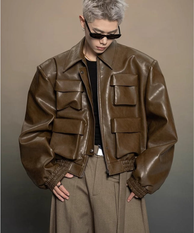 Men'S Jacket with Full-Zip Closure & Multi-Pocket Design - Avant-Garde Silhouette, Loose Casual Fit, Lining - Black Versatile Outerwear for Spring/Autumn, Mature Style & Everyday to Semi-Formal Wear - Durable & Easy-Care Jack