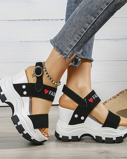 Casual Elegance Open-Toe Wedge Sandals, Solid Color with Strappy Back & Metal Buckle, Comfortable Platform Heel Fashion Footwear for Women