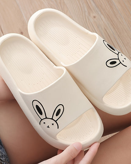 Ultra-Comfy Womens Kawaii Rabbit Pillow Slides - Soft Non-slip EVA Open Toe Slippers for Indoor Home Relaxation - Durable & Quick-dry Bathroom Slippers