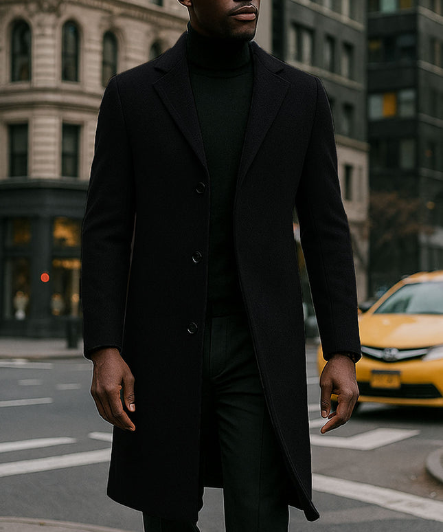 Men's Heavy-Duty Windproof Winter Coat - Thick Warm Collar Short Jacket, Solid Black/Color (Navy/Gray/Brown/Dark Blue) - Button-Up Front Closure, Non-Stretch Fabric for Cold Weather - Ideal for Business, Everyday & Formal Eve