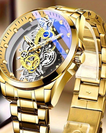 Men Women Stainless Steel Quartz Watch Luminous Luxury Fashion Hollow Out Skeleton Wrist Watch Unisex