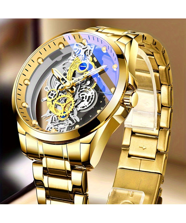 Men Women Stainless Steel Quartz Watch Luminous Luxury Fashion Hollow Out Skeleton Wrist Watch Unisex