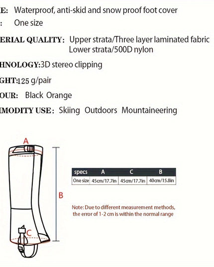 Waterproof Snowproof Leg Gaiters - Full Coverage Ankle Protection with Easy On/Off, Durable Waterproof Material for Skiing, Snowboarding, Hiking, Ice Climbing - Compatible with Alpine Boots & Shoes - Ideal for Winter Sports &