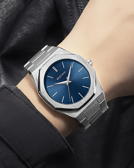 Fashion Men's Alloy Steel Band Quartz Watch, Simple Line Dial Business Men's Wrist Watch, Ideal Choice For Gifts