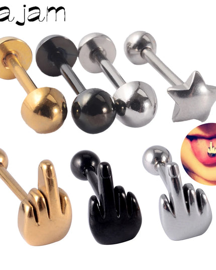 1PC Punk Tongue Nail Middle Finger Surgical Steel Anodizing Prevent Allergic Tongue Barbells Sexy Unisex Body Piercing Jewelry