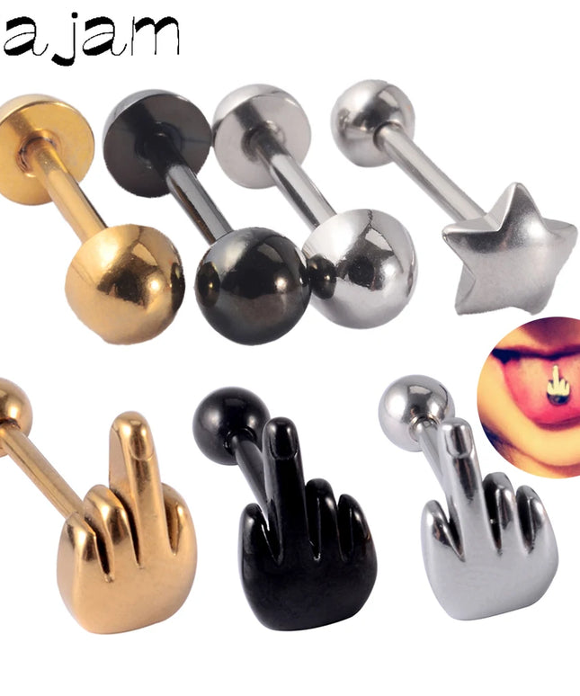 1PC Punk Tongue Nail Middle Finger Surgical Steel Anodizing Prevent Allergic Tongue Barbells Sexy Unisex Body Piercing Jewelry