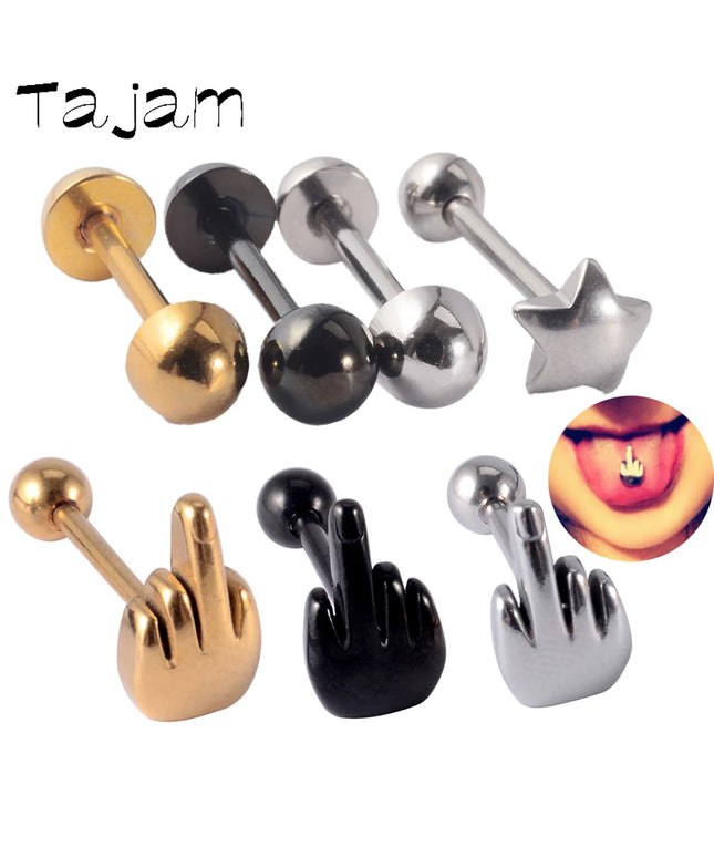1PC Punk Tongue Nail Middle Finger Surgical Steel Anodizing Prevent Allergic Tongue Barbells Sexy Unisex Body Piercing Jewelry