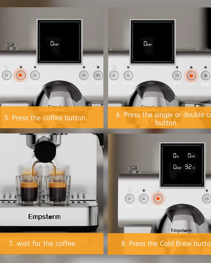 High Quality Aluminum Semi Automatic Coffee Machine Electric Espresso Maker Cold Brew Household & Hotel Use EU/US Stock