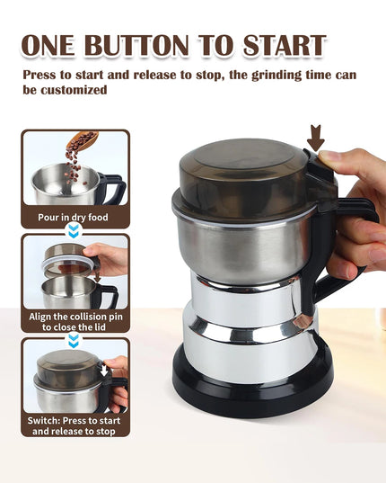 Portable Electric Stainless Steel Blade Coffee Bean Grinder 600g Capacity Easy to Clean for Home & Commercial Use