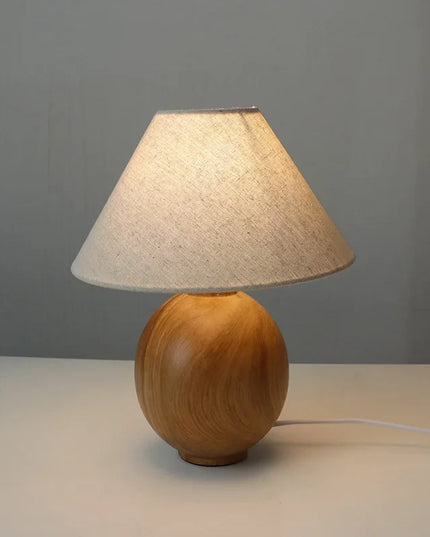 Linen table lamp solid wood log bedroom bedside living room atmosphere lamp homestay retro lamp Korean wabi-sabi style