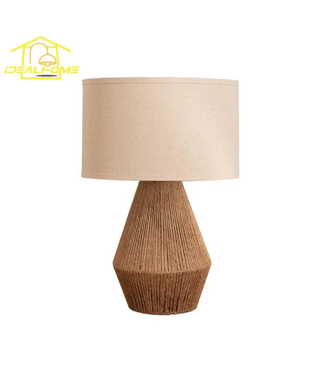 Japanese Wabi-sabi Retro Hand Woven Hemp Rope Table Lamp LED E27 Atmosphere Designer Desk Lights Study Bedside Hotel Homestay
