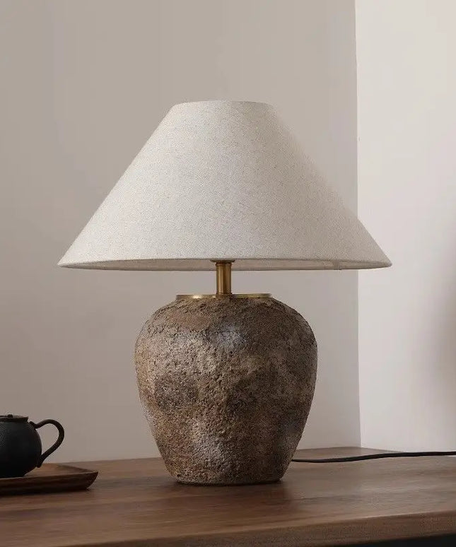 Vintage Japanese Zen Terracotta Jar Table Lamp B&B Hotel Living Room Bedroom Ambient LED Energy Saving Stylish Lighting