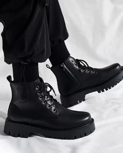 Shoes for Men Leather High-top Men Shoes British Leather High Quality Platform Boots Trend Tooling Mens Shoes Botas Para Hombre