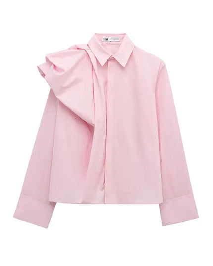 Women Poplin Shirt Spring Long Sleeve Female Shirts Casual Shoulder with Added Volume Pleated Women's Party Shirts & Blouses