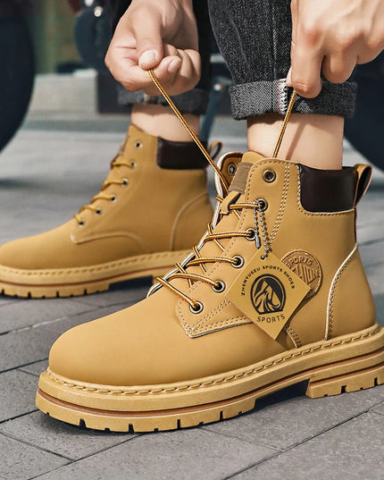 Men Shoes Fashion Motorcycle Boot Waterproof Leather Boots Spring Lace-Up Platform Boot New High Top Boots for Men Botas Hombre