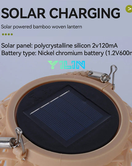 Solar Hanging Lantern Imitation Bamboo Lantern Outdoor Waterproof Plastic Rattan Lantern Courtyard Decoration Garden Light