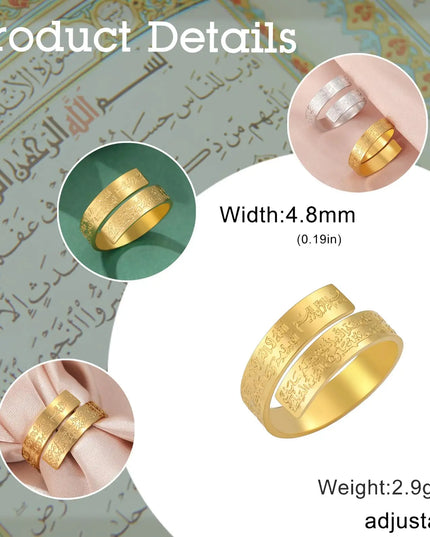 Dreamtimes Islamic Ayatul Kursi Rings Stainless steel Men Women Ring Muslim Quran Allah Arabic Calligraphy Openable Ring Gift