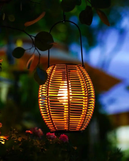 Portable Landscape Solar Imitation Lantern Waterproof Hollowed Yard Lantern Hanging Atmosphere Weave Wind Lamp Outdoor