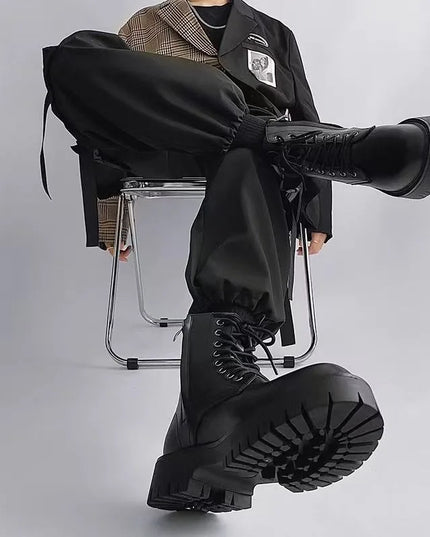 Shoes for Men Leather High-top Men Shoes British Leather High Quality Platform Boots Trend Tooling Mens Shoes Botas Para Hombre