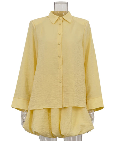 Marthaqiqi Casual Women'S Nightgowns Suit Long Sleeve Nightwear Turn-Down Collar Sleepwear Short Skirt Loose Ladies Pajamas Sets