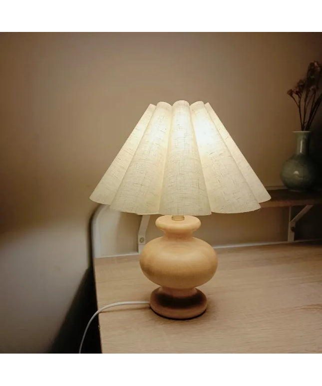 Linen table lamp solid wood log bedroom bedside living room atmosphere lamp homestay retro lamp Korean wabi-sabi style